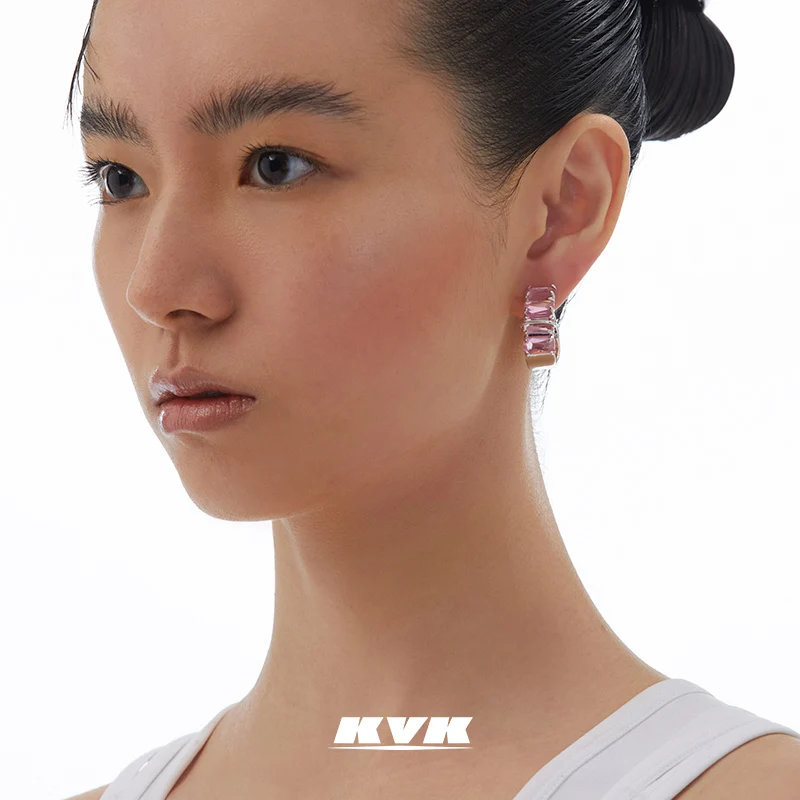 Новинка 2021, серьги KVK с цветком персика, прозрачные серьги-кольца с кристаллами