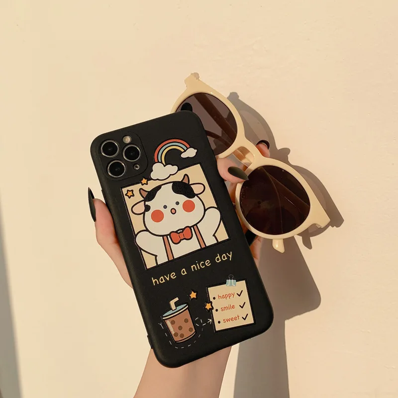 Японский милый чехол для телефона с изображением чая и коровы iPhone 12 11 Pro Max X XR XS 7 8