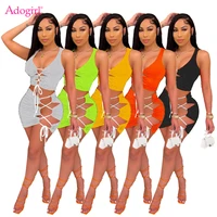 adogirl 2021 summer women sexy lace up two piece set v neck sleeveless vest crop top mini skirt holiday beach suit female dress