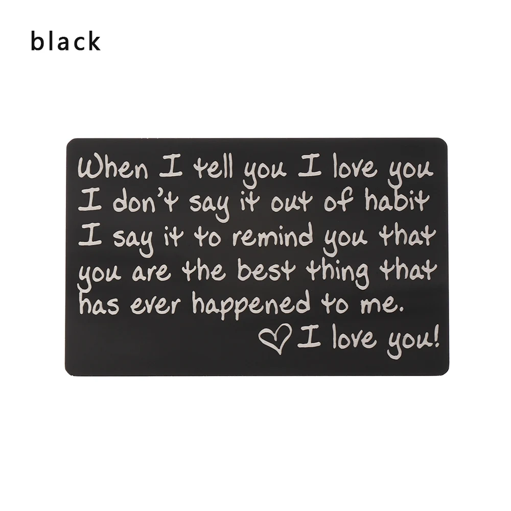 9-black 1 шт. мини-кошелек с гравировкой и надписью Love Note, уникальный дизайн, кошелек из нержавеющей стали, открытка для юбилея, памятные подарки бойфренда - Цвет: 9-black