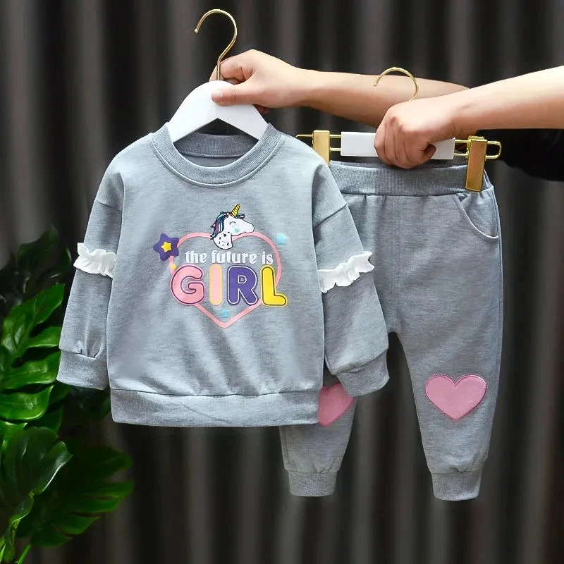 

Spring and Autumn Girl Baby Set Baby Toddler Clothes Set Girls Cartoon Cotton Sweater Pants 2-piece Set