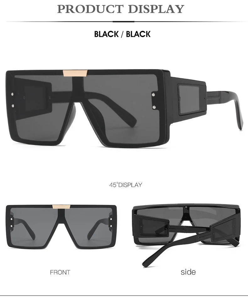Übergroßen Goggle Platz Sonnenbrille Frauen Marke Steampunk Einem Stück Flachen Top Sonnenbrille Männer Vintage Großen Rahmen Brillen UV400 – Detail 5