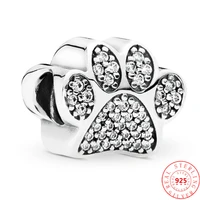 100 925 sterling silver sparkling dog paw print charm beads fit original brand bracelet feminine diy fine jewelry accessories