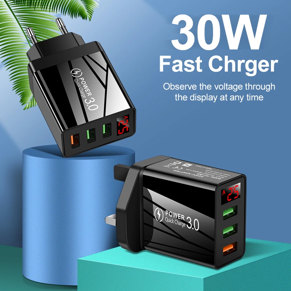 

Universal Mobile Phone Charger Quick Charge USB 3 Port Digital Display Wall Phone Tablet Charger for iPhone 11 Pro XR Huawei