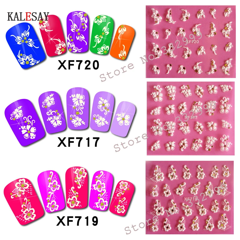 3D дизайн ногтей искусство Маникюр задний клей белый/золотой наклейки украшения