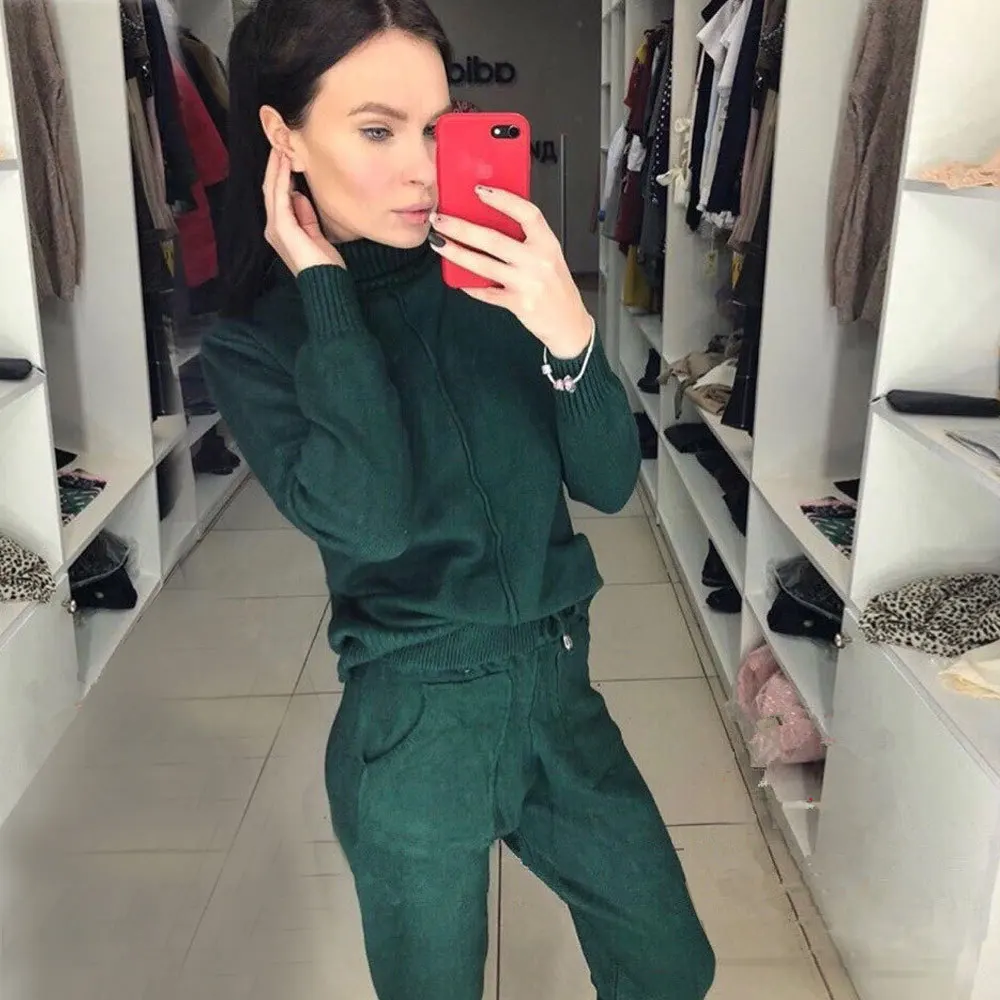 Свитер с высоким воротом Модный женский комплект спортивной одежды трикотажный