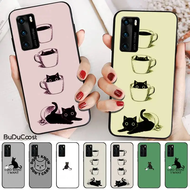 Милый блестящий чехол для телефона с кофейной чашкой и котом Huawei P9 10 20 30 40 P Smart 20lite