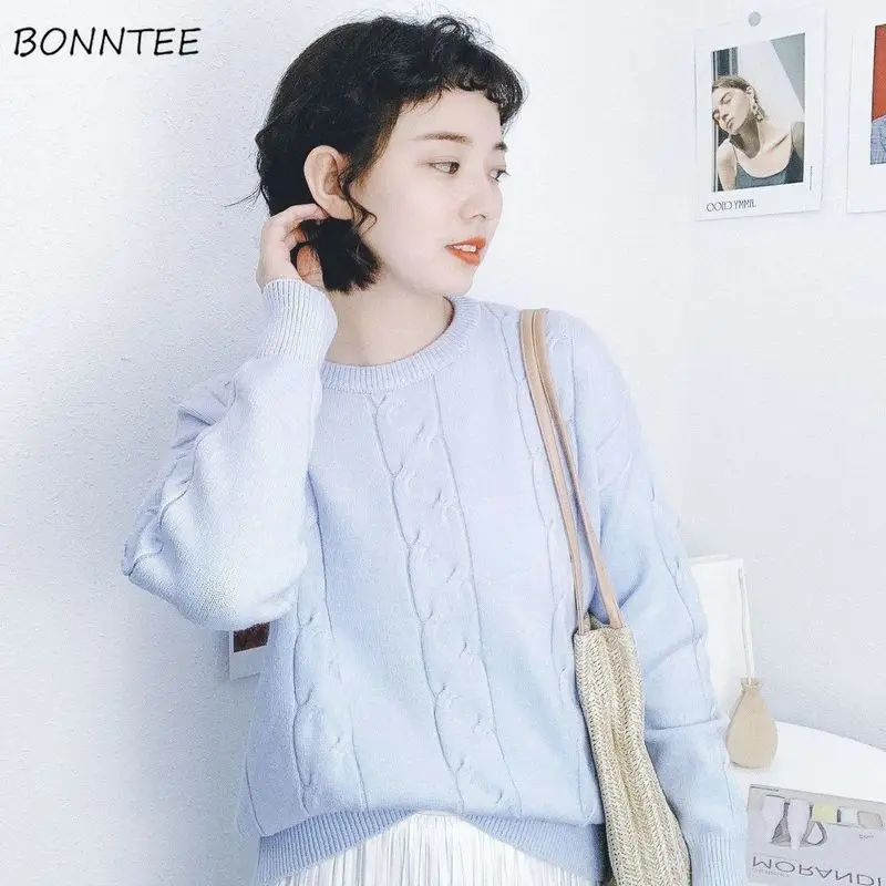 

Pullovers Women Simple Chic Fall All-match Daily Soft Trendy Sweater Tender Pure Long Sleeve Basic Ulzzang Lovely Girls Knitwear