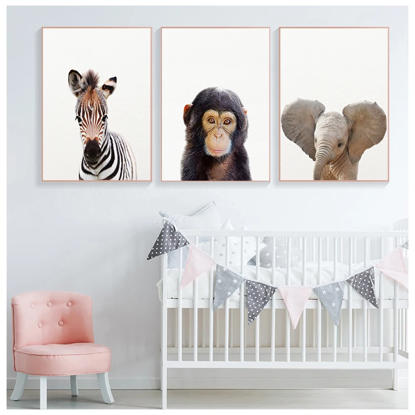 

Baby Animal Zebra Lion Elephant Canvas Poster Nursery Wall Art Print Minimalist Painting Nordic Kid Bedroom Decoration Picture