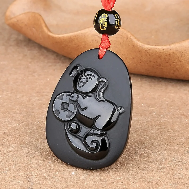 Ожерелье из натурального черного обсидиана с бусинами ручная работа подвеска в