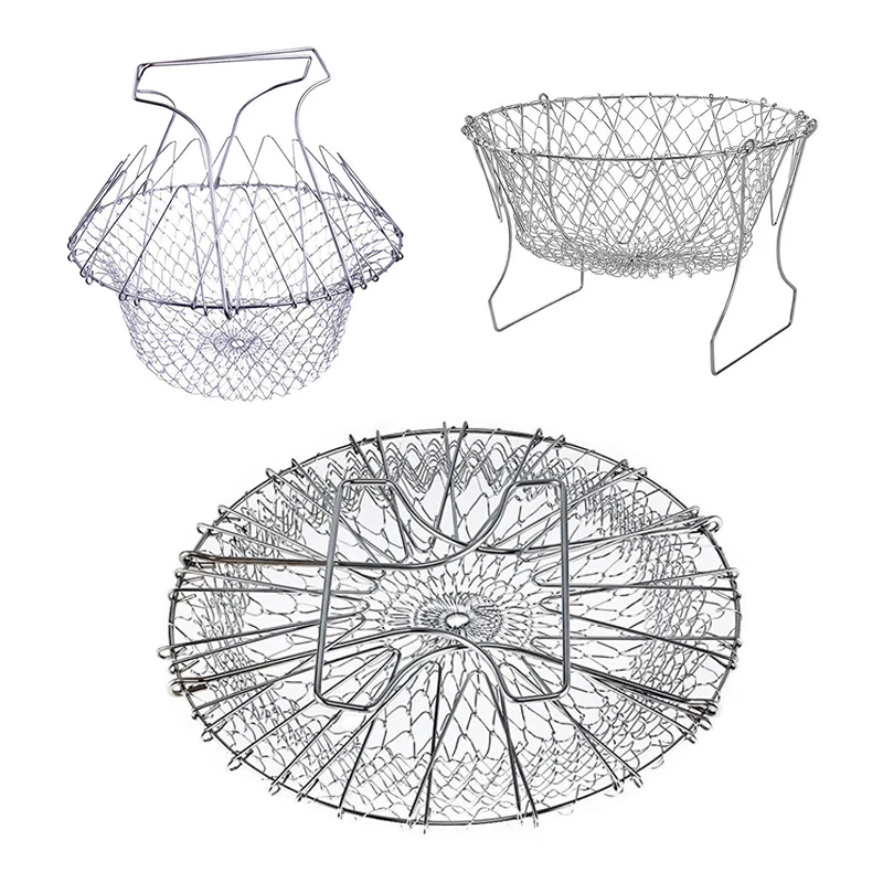 

2021 Folding Steam Rinse Strainer Oil Colander French Fry Potato Chef Basket Wash Vegetable Kitchen Cooking Tool Strainer Net