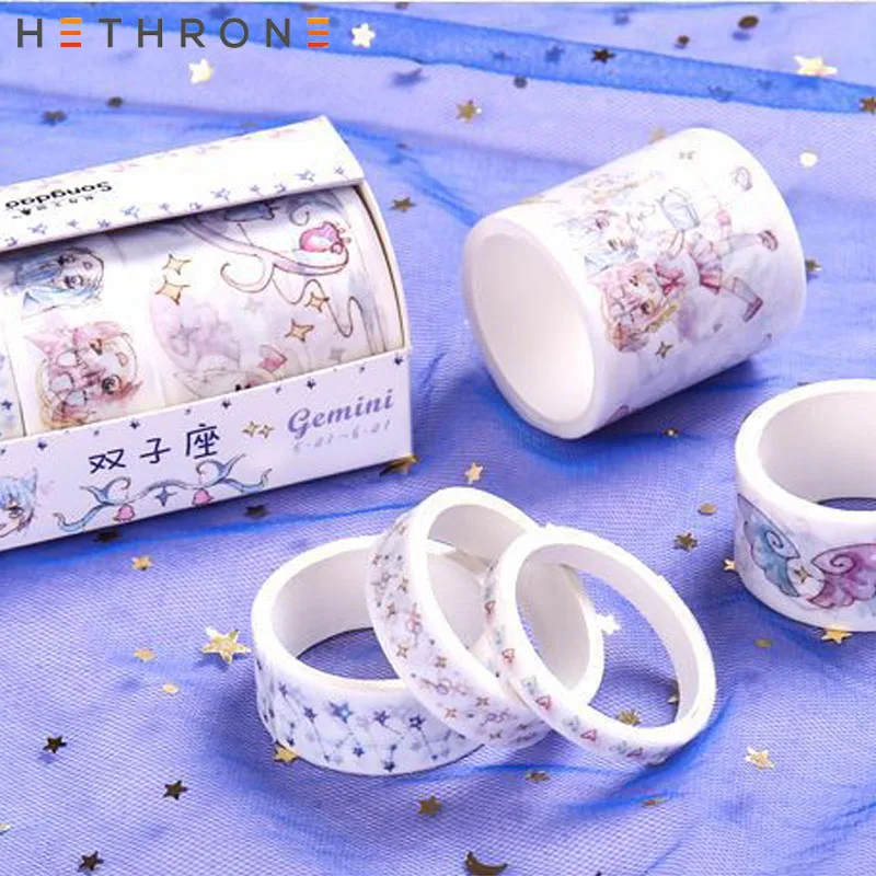 Hethrone 5 шт./упак. милые двенадцать созвездий для художественного оформления ногтей, ручная работа Скрапбукинг малярный скотч дневник клейкая лента Washitape стиральная лента