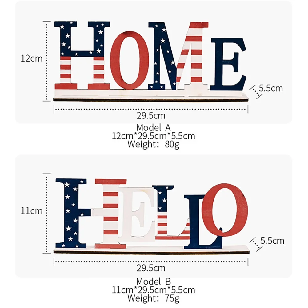 

Wood Letter Decoration Hello Decoration US Independence Day National Day Ornament 2021 New Home Decoration