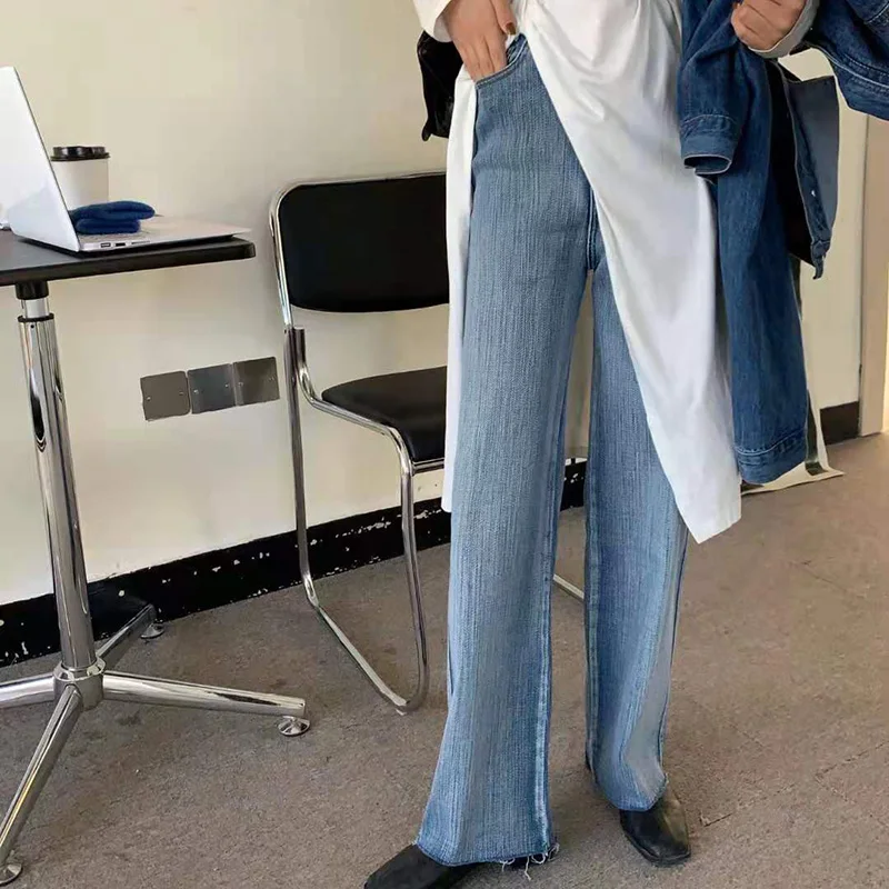 

Light Washed Casual New Arrival 2021 Femme Chic High Quality Wide Pants Plus Size Loose All Match Streetwear Trousers