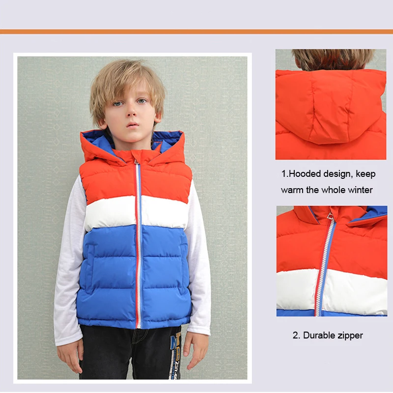 Детский жилет верхняя одежда зимний с капюшоном для мальчиков и девочек детская