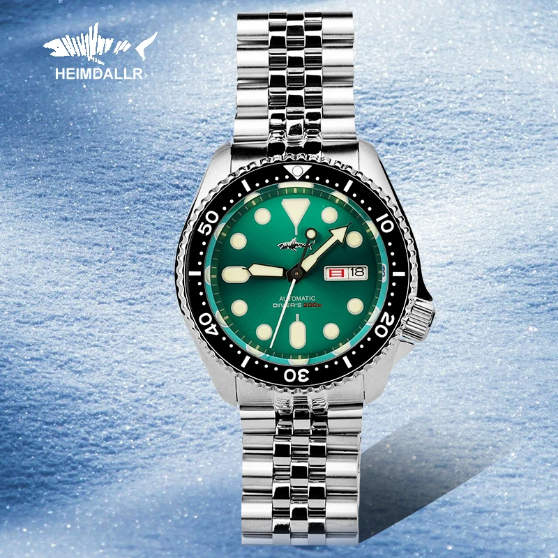 

HEIMDALLR SKX007 Watch Green Dial Jubilee Bracelet NH36 Automatic Self Wind Mechanical Watches Sharkey Diver Luxury Watch Men