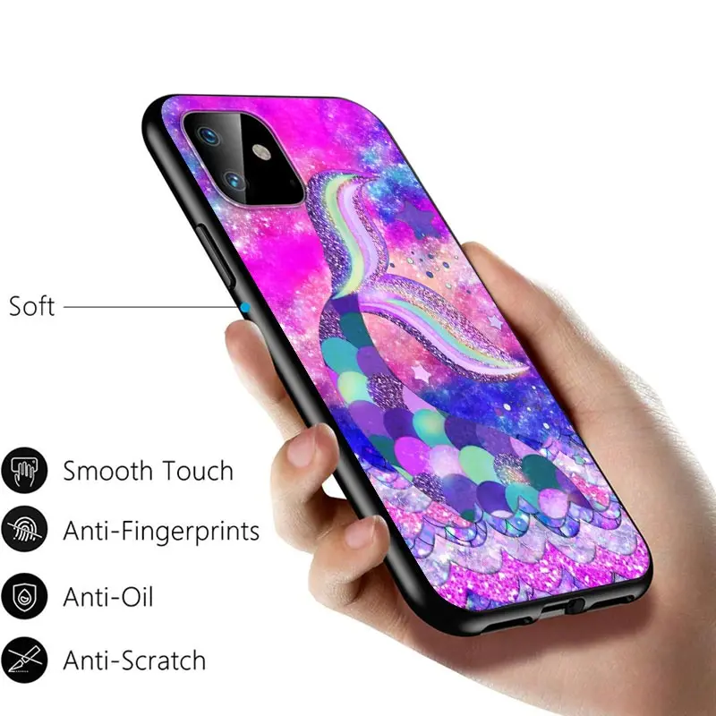 

Mermaid tail For Apple iPhone 12 11 Pro Max mini XS Max XR X 8 7 6 6S Plus 5S SE 2020 Soft Black Phone Case