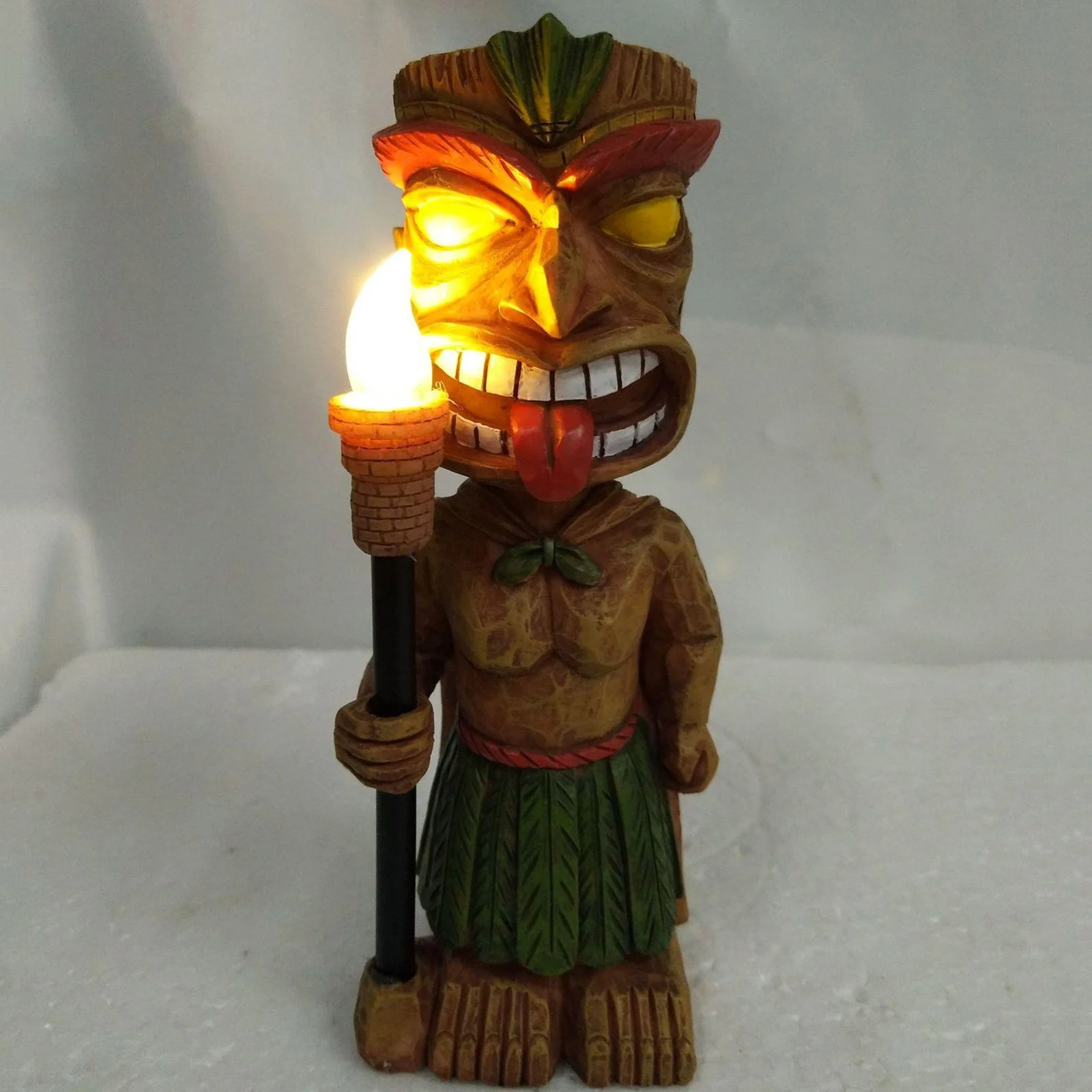 

LED Light Resin Tiki Statue with Flickering Torch Home Patio Path Lighting