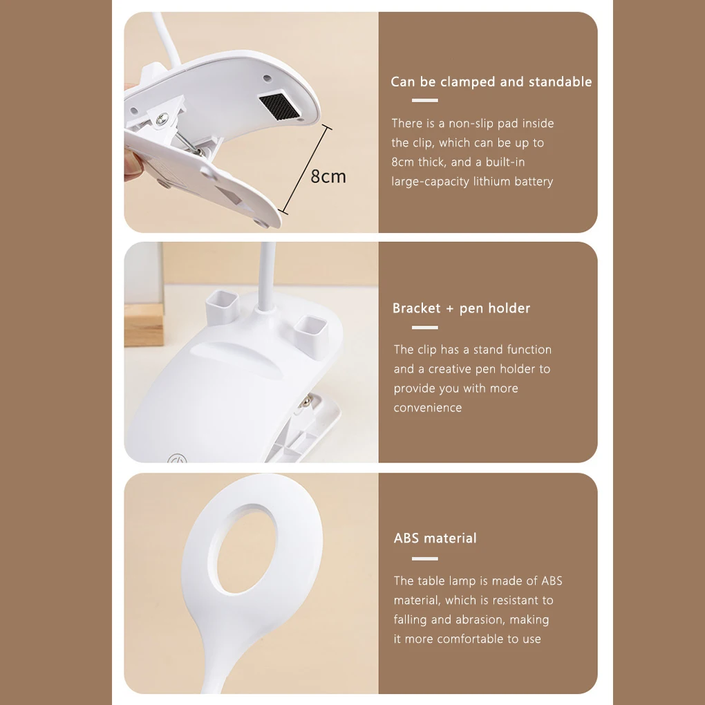 

LED Reading Light Eye Protection Table Lamp Dimmable Desk Lamp Clip Light Three-Color Temperature Adjustable Learning Table Lamp
