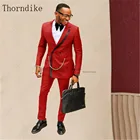Мужской деловой костюм Thorndike (пиджак + брюки), деловой приталенный красный костюм из 2 предметов, новый двубортный костюм с одним лацканом