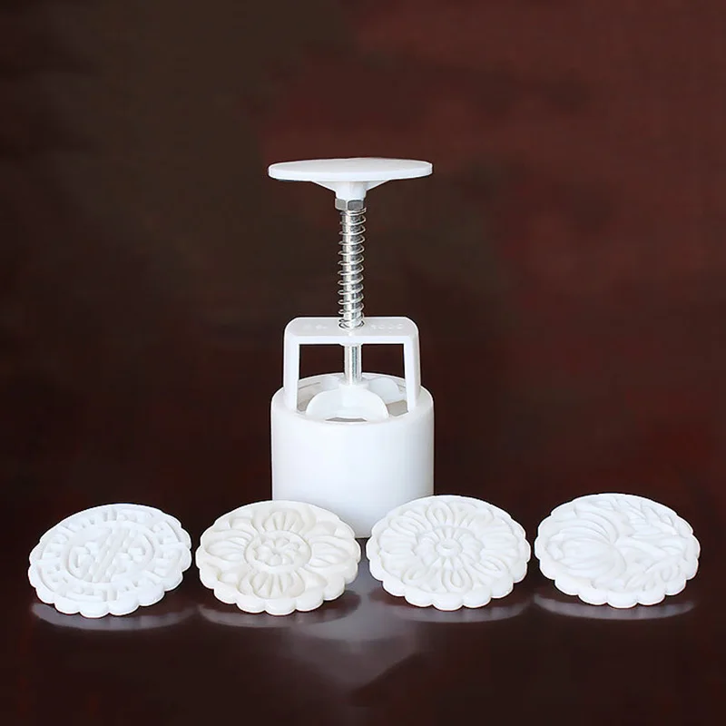 

Mooncake Mold +4 Flower Stamps DIY Baking Pastry Round Moon Cake Mould Tool Making Traditional Chinese Pastries Creative Cake