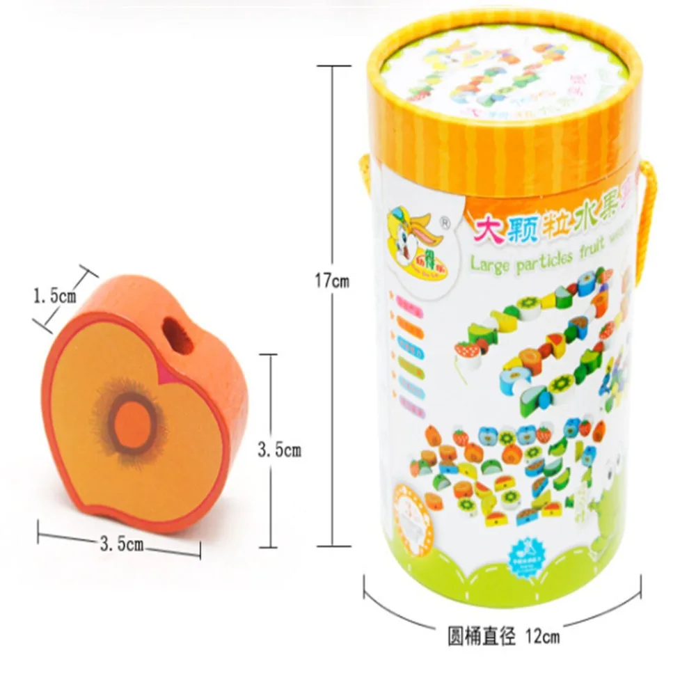 

70 Pcs/Set Wood Block Animal Fruit Wearing Rope String Beads DIY Baby Hand Work Kid Game Barreled Brinquedos Oyuncak Wooden Toy