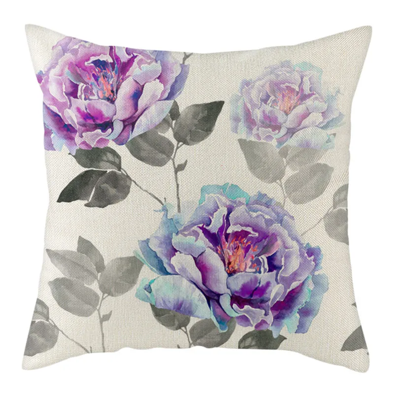 Чехол на подушку из 100% льна Fuwatacchi наволочка с розовыми розами и тюльпаном