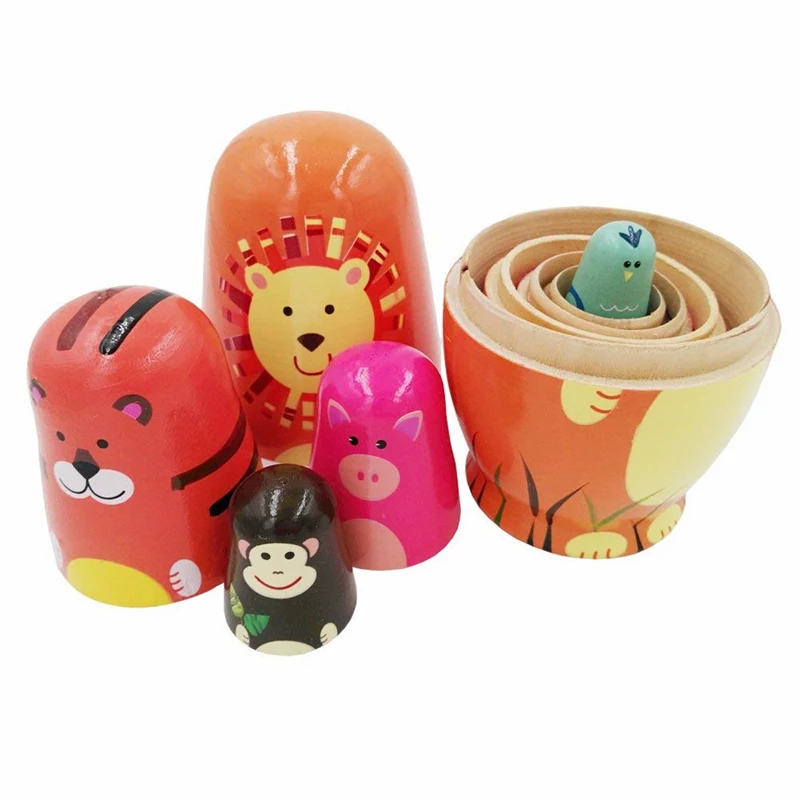 

5 Pcs/Set Russian Matryoshka Dolls Animal Paints Nesting Dolls Babushka Russian Matryoshka Doll Birthday Gifts for Children