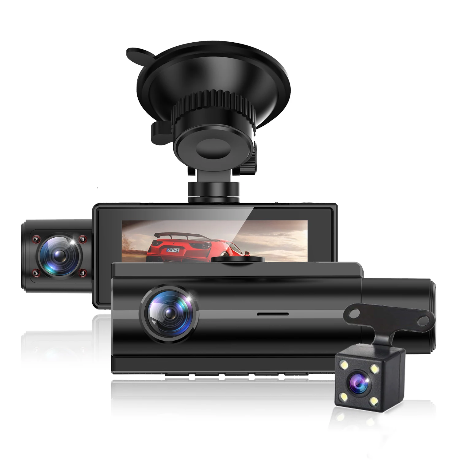 $79.88 3 Ways Dash Cam for Car DVR 1080P Camera 3 Lens Night Vision 3.16 Inch Ips Screen G-sensor Reversing Image