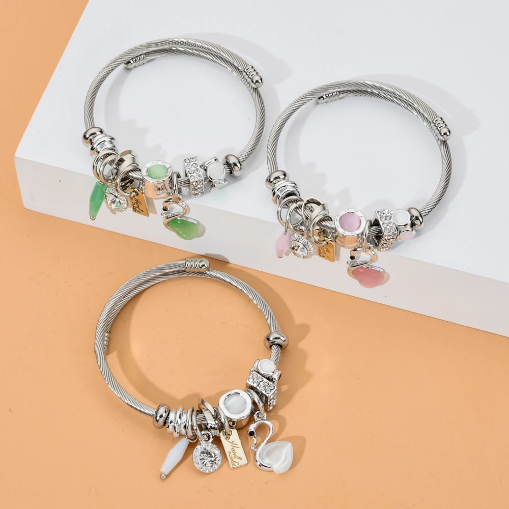 Женский браслет из нержавеющей стали с подвеской в виде лебедя|Браслеты шармами|