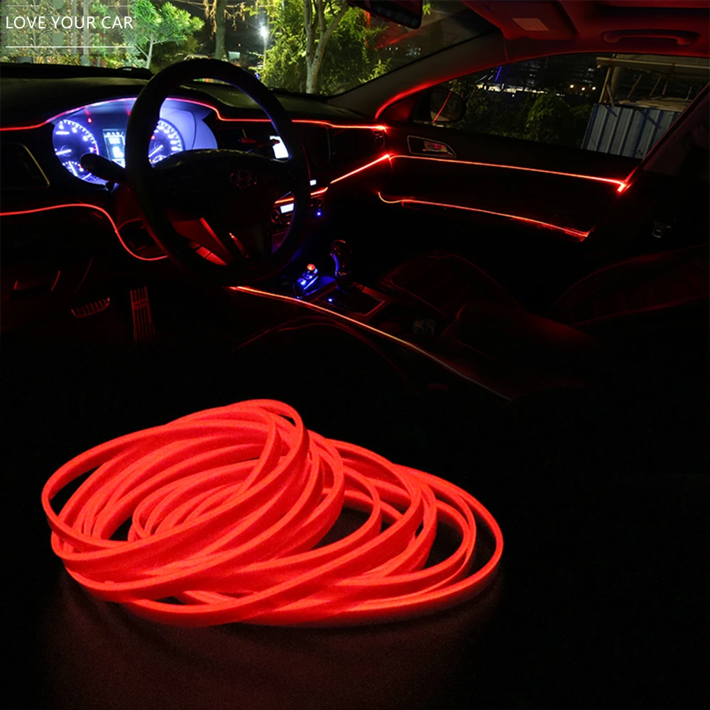 

1M Car Flexible Neon EL Wire Decorative Lamp Light Strips Auto Lamps Car styling Interior Decoration 12V LED Cold lights