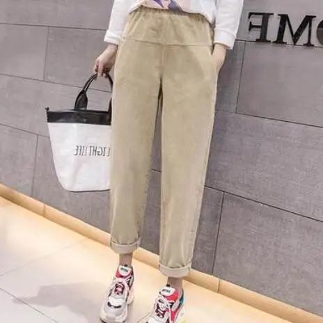 Весенне-осенние вельветовые брюки с высокой талией женские эластичным поясом