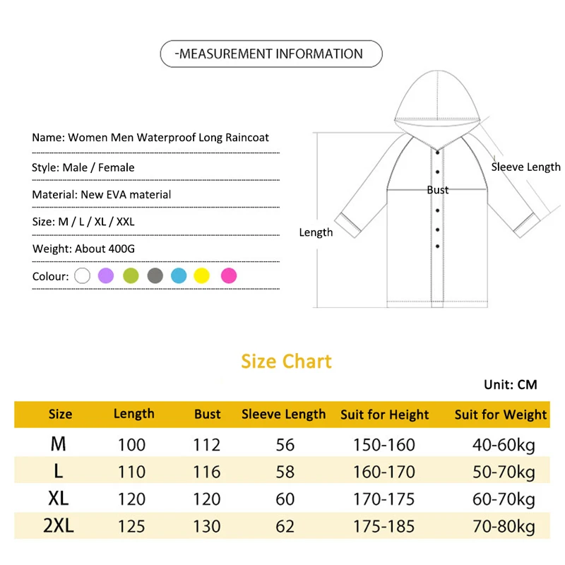 Плащ-дождевик женский и мужской водонепроницаемый ветрозащитный с капюшоном