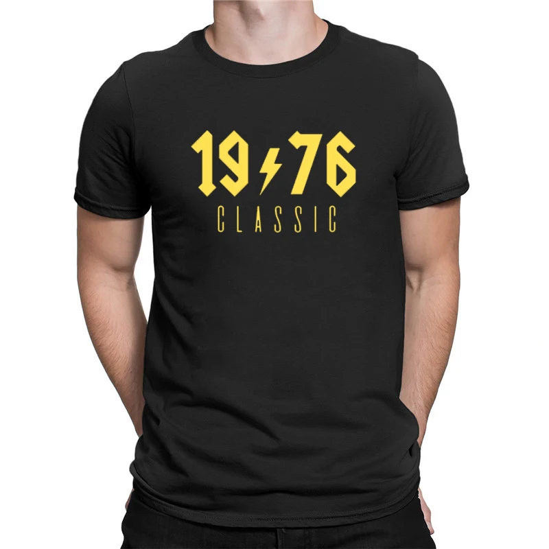 

1976 Classic Gold Printing Men O-neck T Shirt Original Legend Since 1976 Letters Printed Tops Cotton Fashion Black White Tee