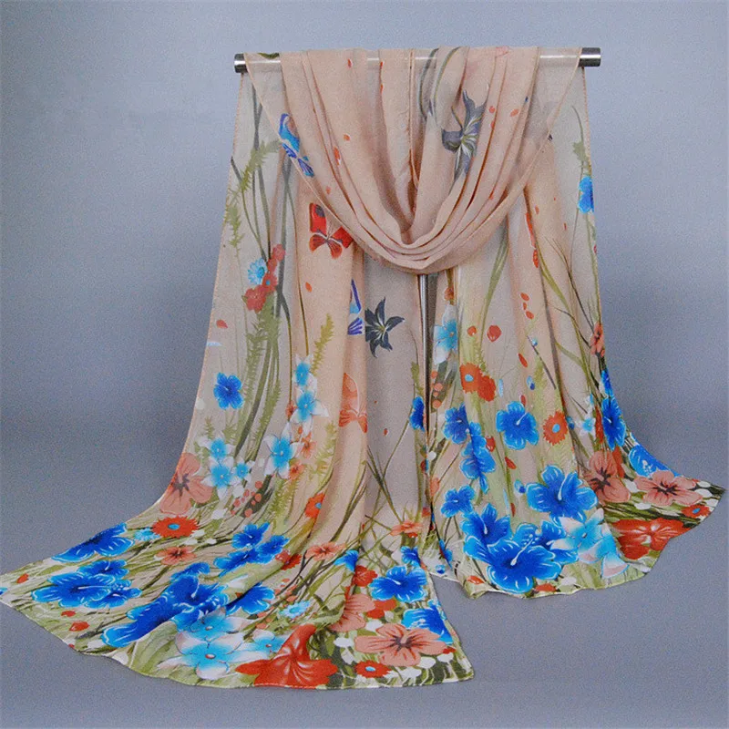 Шифоновый шелковый шарф с цветочным принтом женская Пляжная накидка парео шаль