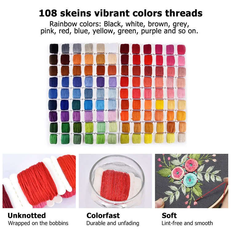 Embroidery Starter Kit For Beginners With Storage Box Pen Needle 50/108 Color Threads Cross Stitch Tools Mom DIY Sewing Set | Дом и сад