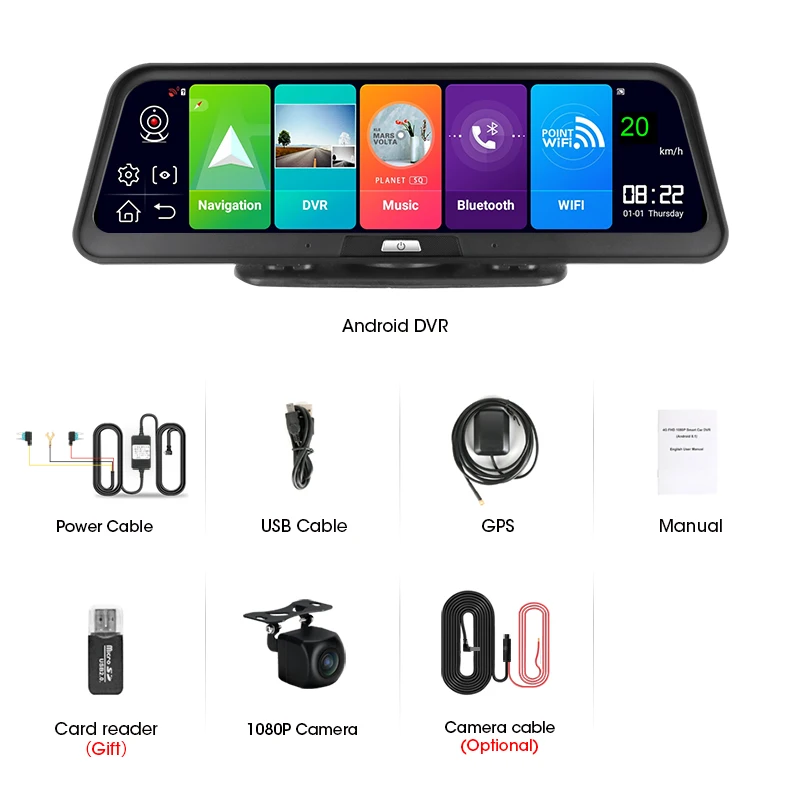 

Jansite 10 Inch Android 8.1 Stream Media Car Rearview Mirror 2G+32G Bluetooth Camera Car Dvr ADAS WiFi GPS Dash Cam 4G net