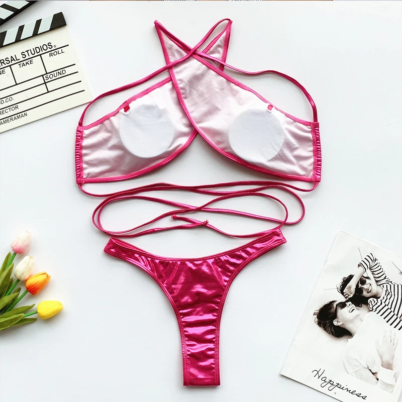 Сексуальное бандажное бикини бразильское неоновый купальник с стрингами