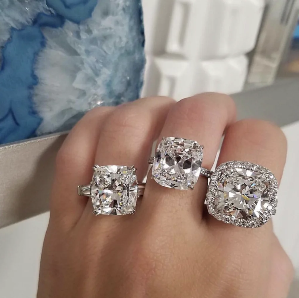 

Original 925 Silver ring 5CT Cushion cut Simulated Diamond Wedding Engagement Cocktail Women topaz Rings finger Fine Jewelry