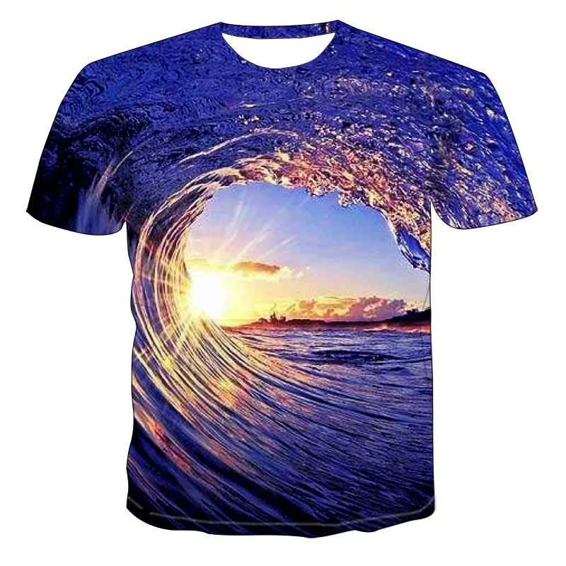 

2021 summer new 3D digital T-shirt wave graphic printing T-shirt unisex funny hip-hop round neck youth short-sleeved shirt