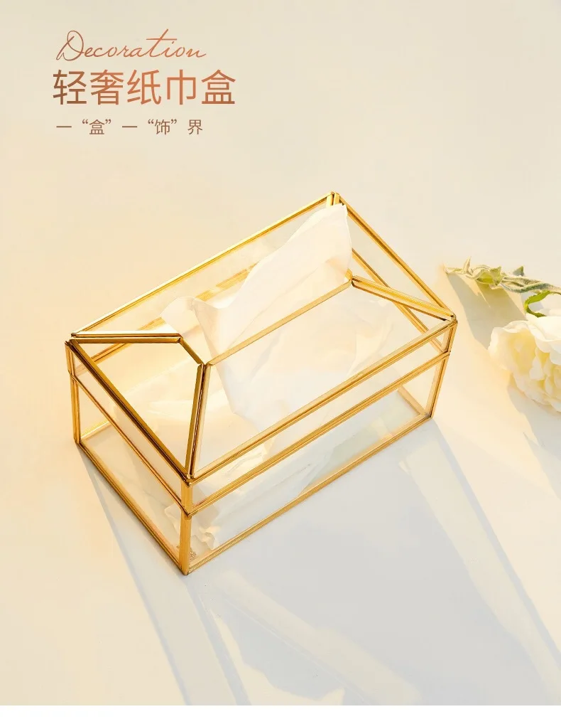 

Tissue Box European Creative Glass Tissue Box Simple Living Room Household Tissue Box Nordic Luxury Light Luxury Napkin Tray #4W