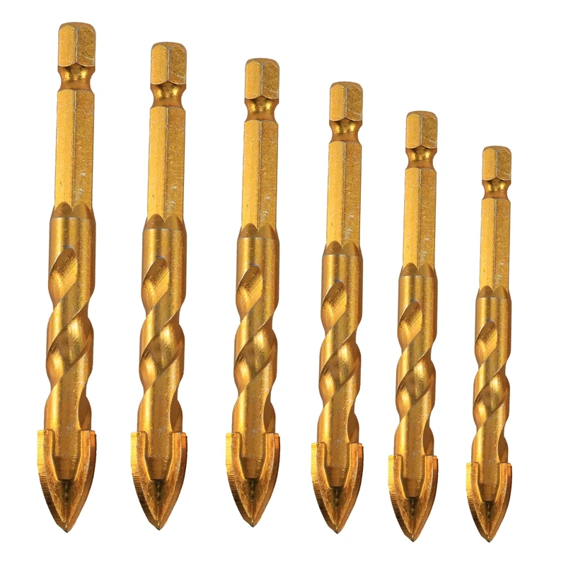 6 шт. 1/4 дюймов шестигранный хвостовик Спиральные стеклянные биты титановые