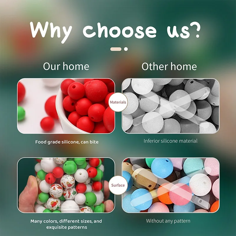 200pcs  Christmas Print Beads Baby Silicone Beads For Pacifier Clip Diy Necklace Accessories Food Grade Bead Teething Baby Goods