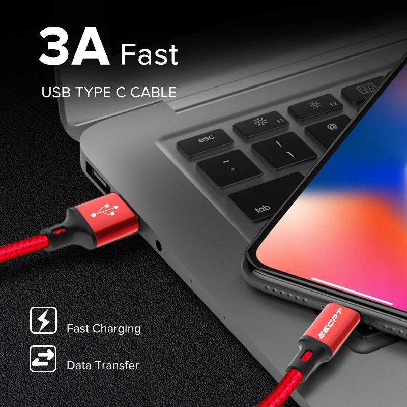 EECPT кабель usb type-C, 3 А, кабель для быстрой зарядки и передачи данных, кабель USB C для зарядки телефона, кабель type-C для samsung S9, huawei, Xiaomi, Oneplus 6T