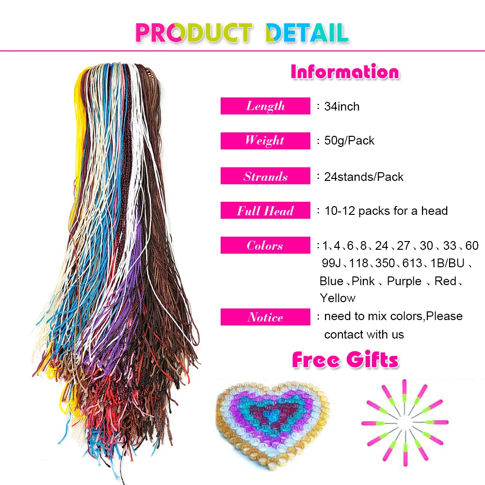 34 дюйм плетение волос Красочные синтетические Zizi Box косички волосы кроше для