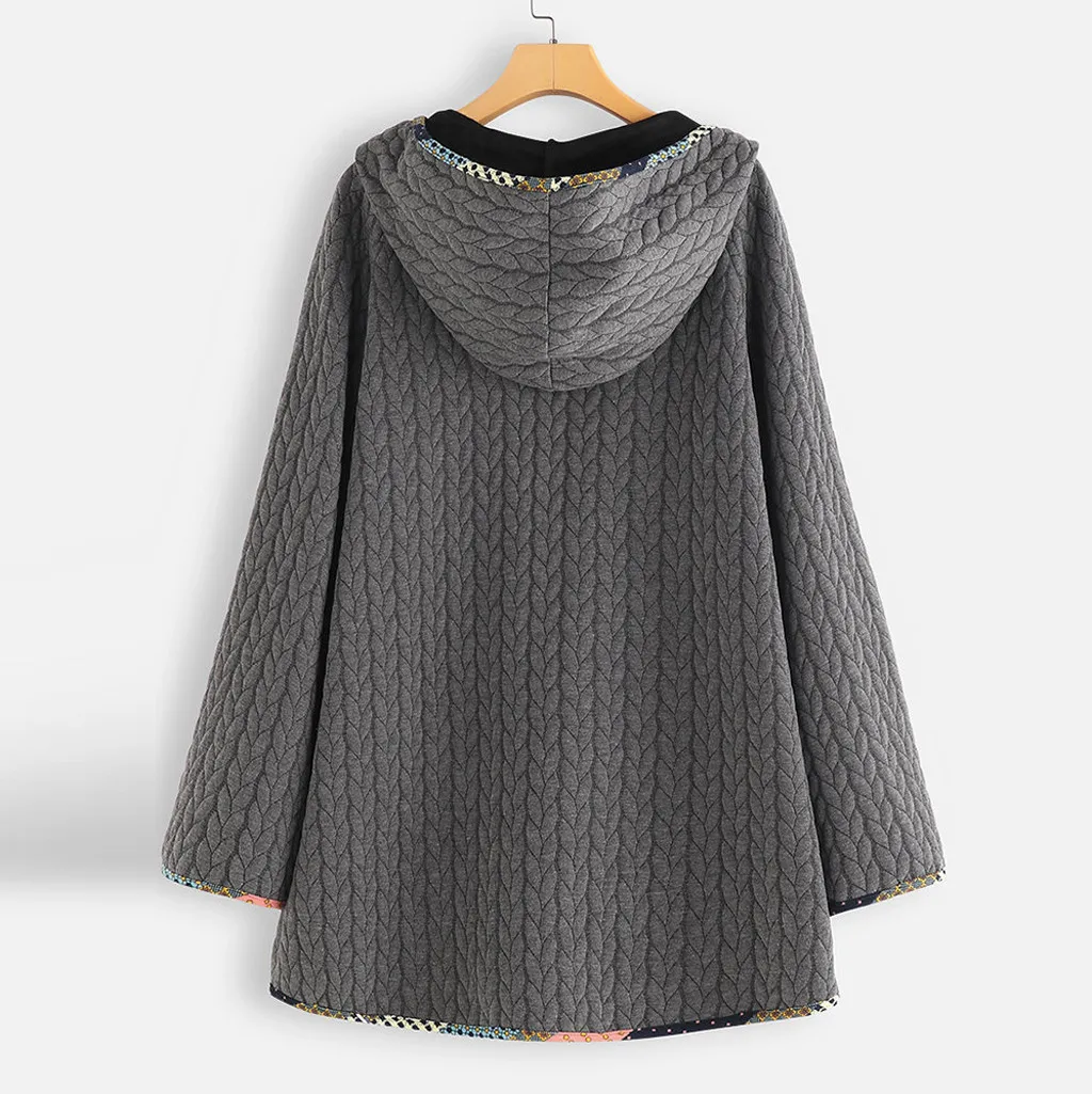 Женская винтажная куртка с капюшоном осенне зимнее теплое пальто на пуговицах