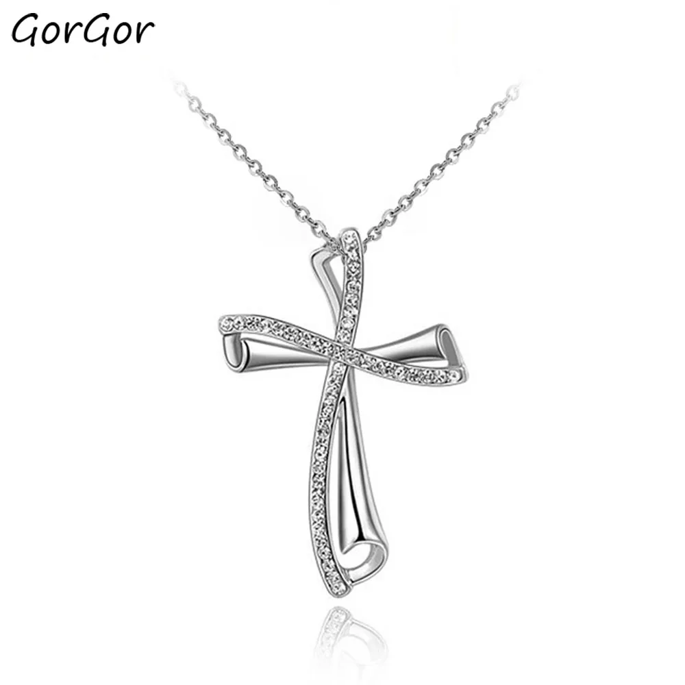 

GorGor ожерелье для женщин сплав Материал диагональный крест кубический кристалл кулон творческий изысканный юбилей ювелирные изделия 2030452530a