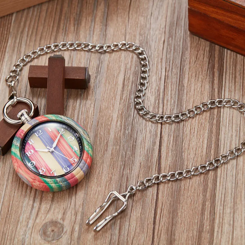 Красочные деревянные карманные часы в стиле ретро кварцевые креативные