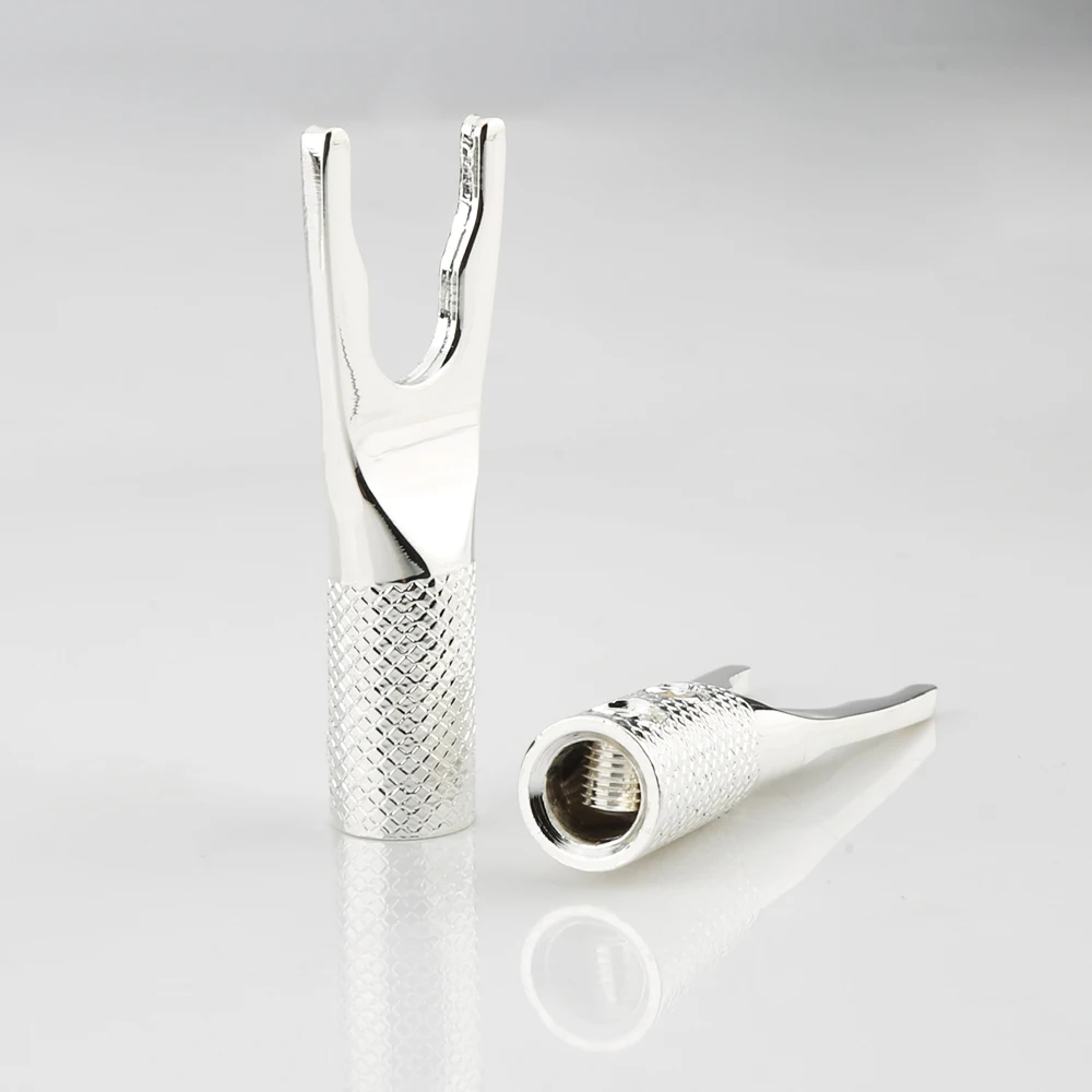 SY001 Pure Copper Silver Plated Copper Spade Plug Speaker Cable Wire Connector HiFi 8pcs