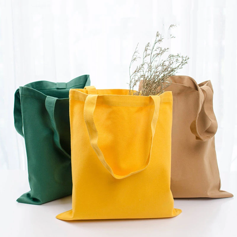 

White Canvas Shopping Bags Eco Reusable Foldable Shoulder Bag Large Handbag Fabric Cotton Tote Bag for Women Shopping Bags
